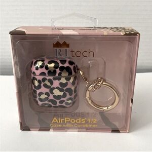 🌸🖤✨ RITech AirPods 1/2 Case with Carabiner – Pink & Gold Cheetah Print ✨🖤🌸